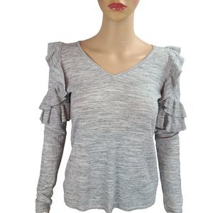 LILLY PULITZER Fresca Women's (XS) Heather Gray Ruffled V-Neck Pullover Sweater